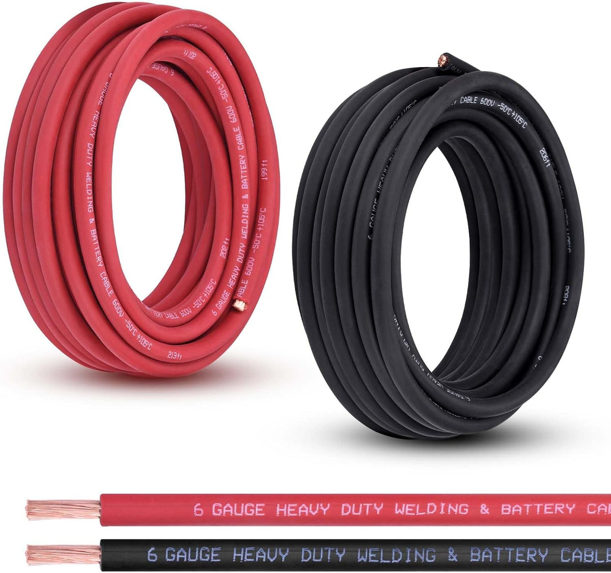 Shirbly 6 Gauge Battery Cable, 30FT Red + 30FT Black 6 AWG Pure Copper Wire