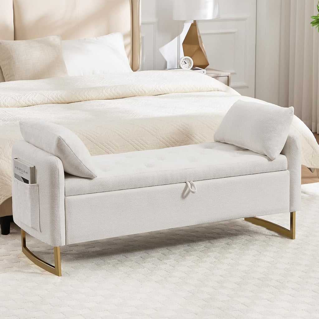 48" End of Bed Bench, Modern Storage Bench for Bedroom Cream