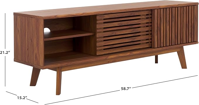 SAFAVIEH ESMA TV Stand for up to 65" Flatscreen – Walnut Brown, Sliding Doors