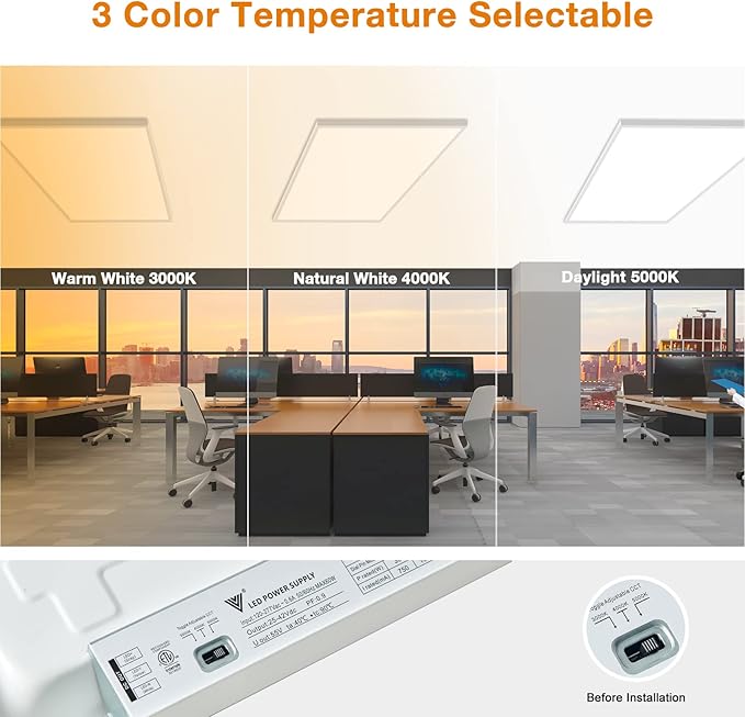 Mcacggo 2x4 FT LED Flat Panel Light Surface Mount 5000K-4000K-3000K Switchable (2 Pack)