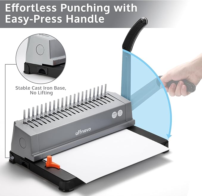 OFFNOVA Binding Machine, 21-Hole 450 Sheets Paper Comb Punch Binder Machine