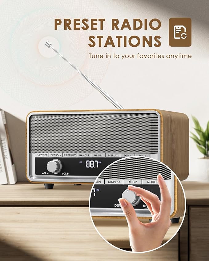Vintage Wood AM FM Bluetooth Radio