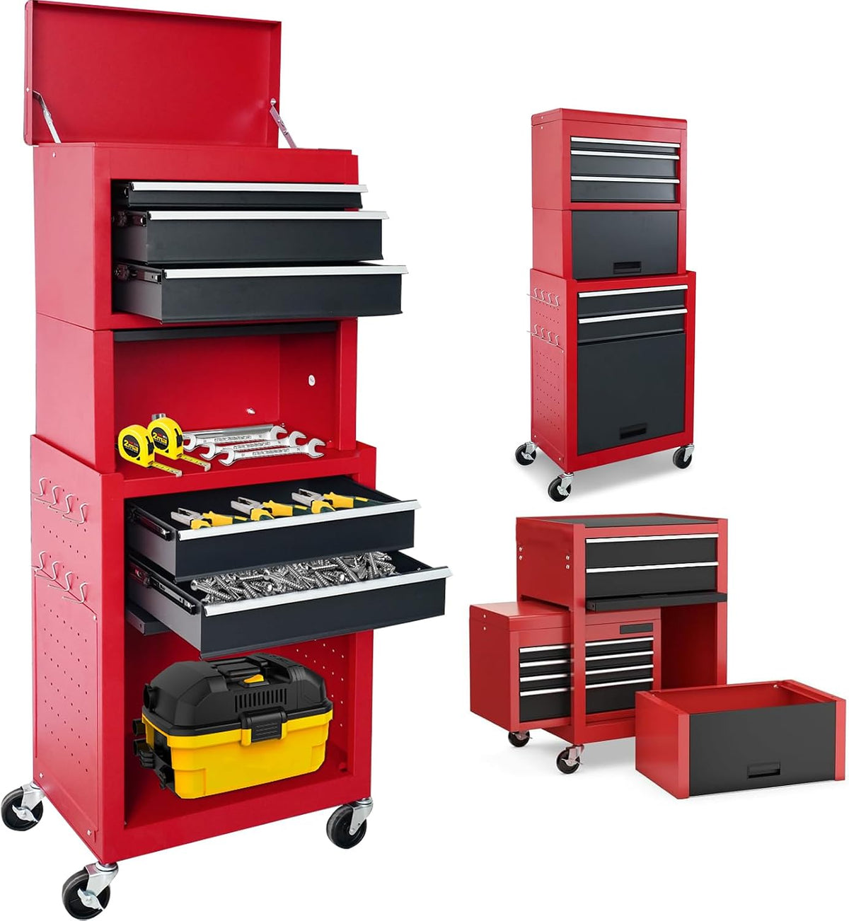 5-Drawer Rolling Tool Chest, High Capacity Metal Tool Box with Wheels, 3-in-1 Toolbox Organizer Detachable Top & Sliding Drawers Tool Storage Cabinet for Garage Workshop Warehouse