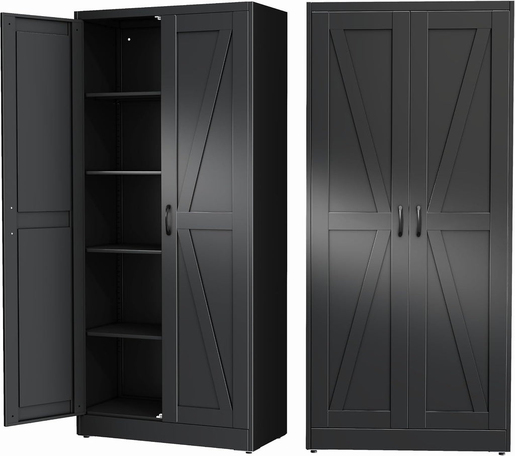 Ckzbx Black Metal Cabinets with Doors and Shelves, 71" H Storage Cabinet Pantry Cabinet Garage Cabinets for Kitchen, Living Room, Dinning Room