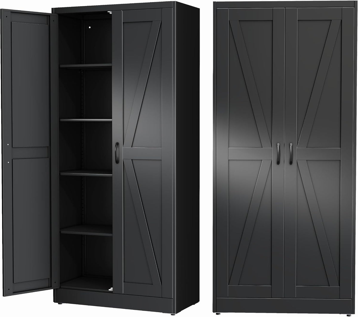 Ckzbx Black Metal Cabinets with Doors and Shelves, 71" H Storage Cabinet Pantry Cabinet Garage Cabinets for Kitchen, Living Room, Dinning Room