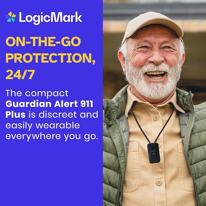 LogicMark Guardian Alert 911 Plus – No Monthly Fees, 2-Way Emergency Pendant