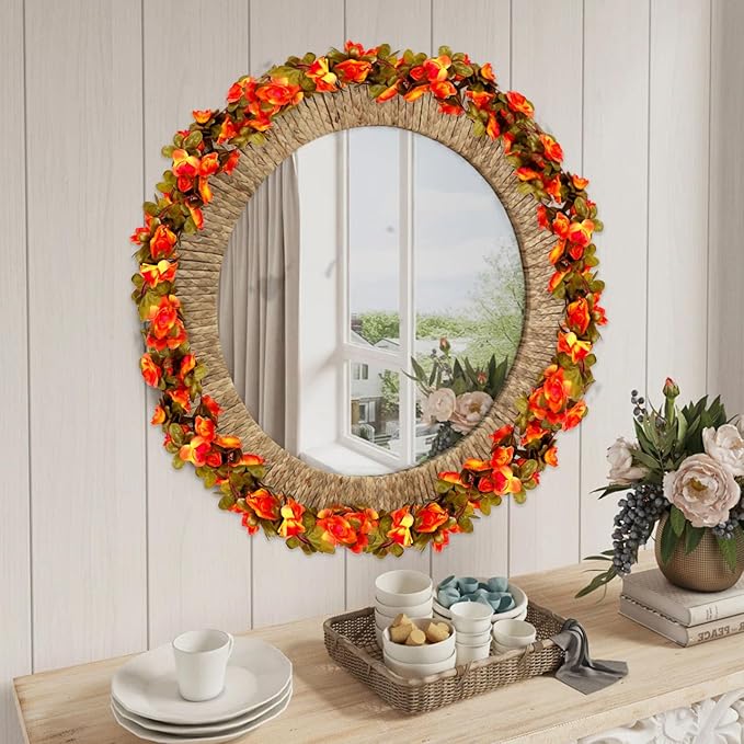 16Pcs 126Ft Orange Rose Garland, Fake Rose Hanging Flowers, Artificial Flower Vine, Hanging Floral Vine Garland for Wedding, Birthday Party, Wall Arch, Halloween, Christmas Garden Backdrop Decor