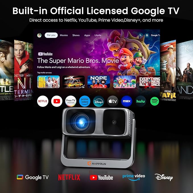 2000 ANSI Official Licensed Google TV Outdoor Projector 4K Full HD, Smart