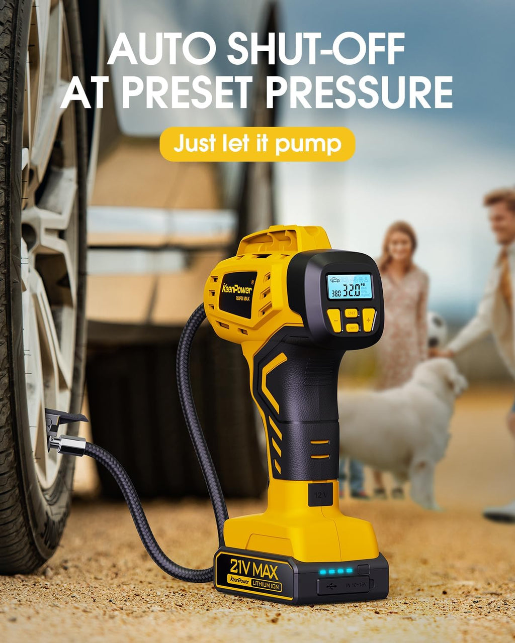 KeenPower Tire Inflator Portable Air Compressor 21V Battery Powered 160PSI
