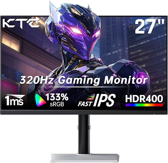 KTC Monitor 27-inch White Gaming Monitor WQHD Fast IPS, 300Hz 1ms 144% sRGB