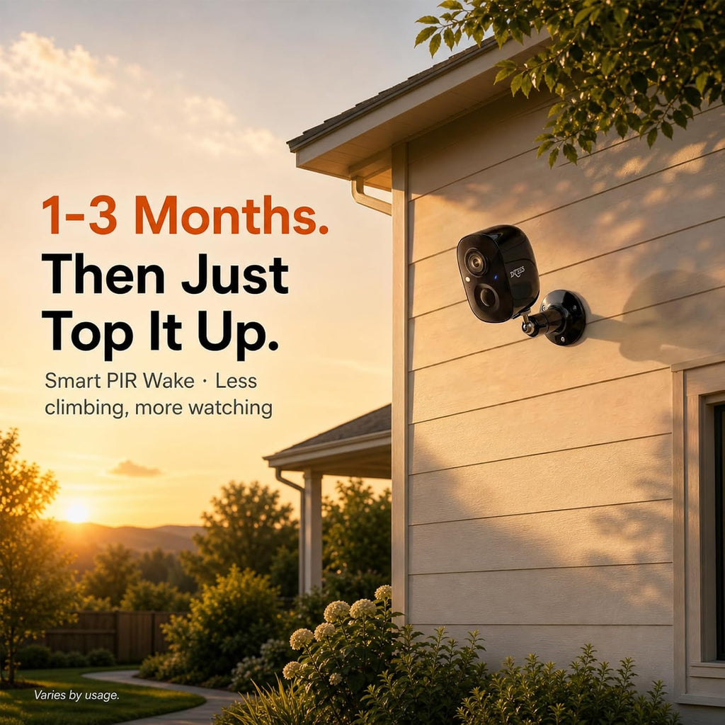 dzees 3mp 2k wireless outdoor security camera, battery shown in use