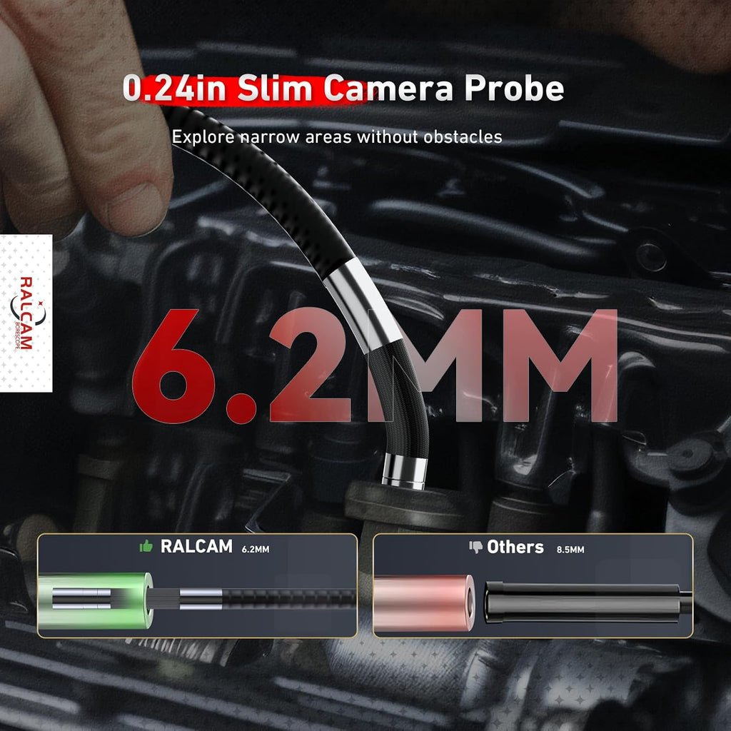 ralcam 4-way 360° articulating borescope for mechanic automotive, side view