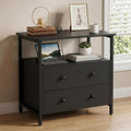 Edbuosy 27" Wide Nightstand with Charging Station & 2 Drawer, Black