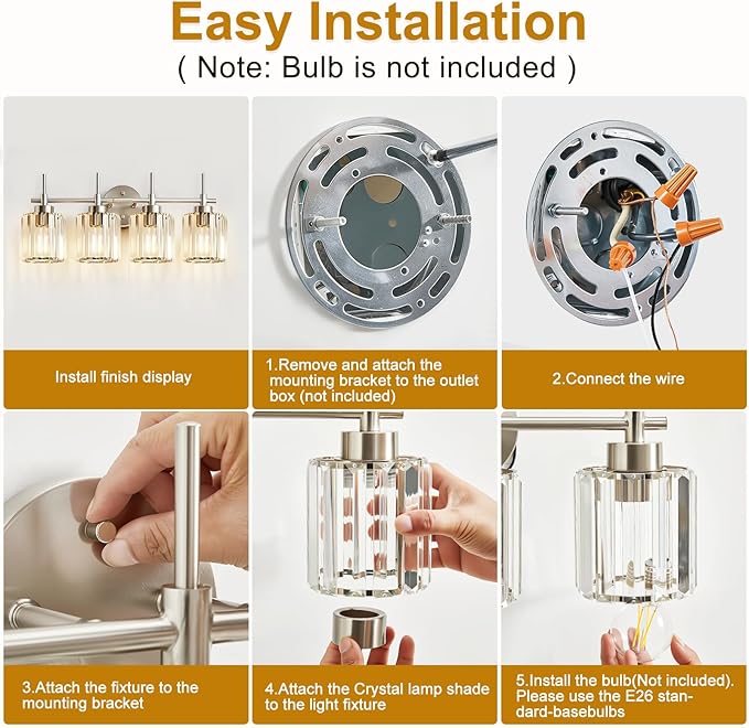 EJIAXIN Crystal Bathroom Vanity Lights, 4 Light Bath Mirror Light Brushed