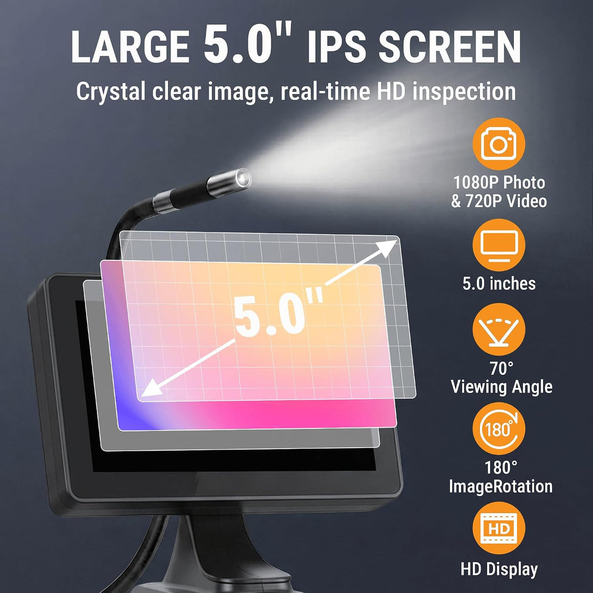 360° articulating borescope camera, 6.2mm borescope endoscope with, close-up detail