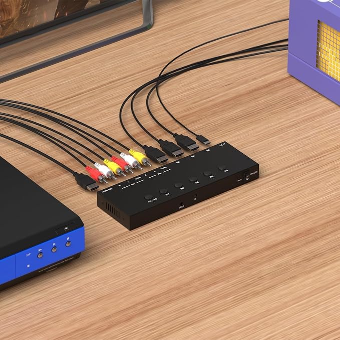 Azduou 2 AV Inputs + 3 HDMI 2.0 Inputs to HDMI Converter