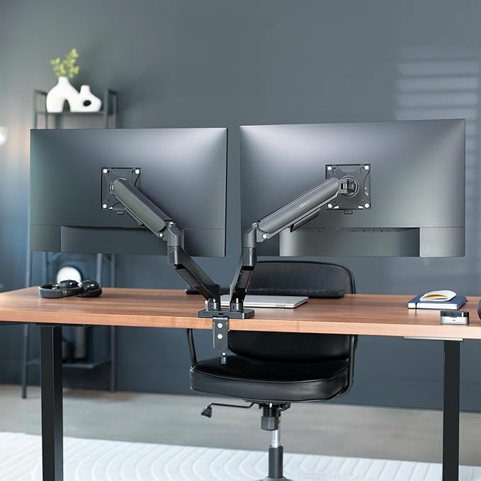 VIVO Dual Monitor up to 32 inches and 19.8 lbs per Screen, Pneumatic Arm Desk