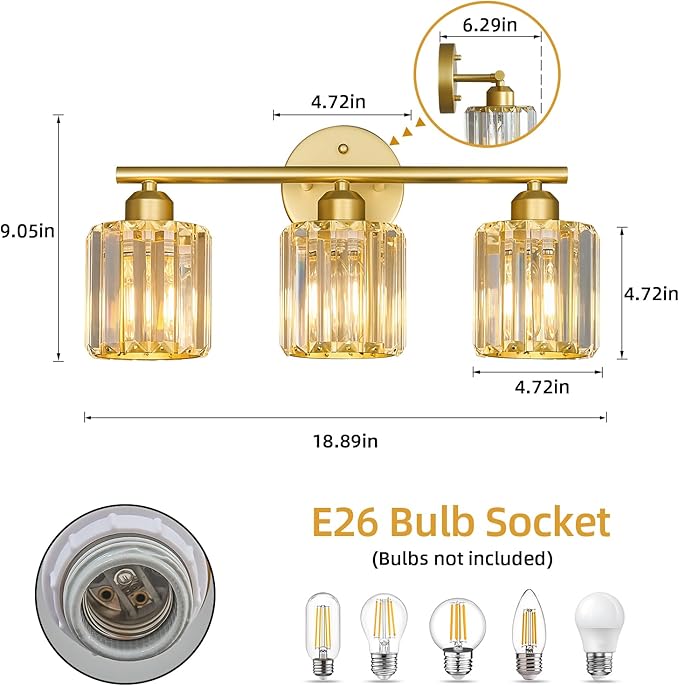 FDPBY Modern 3 Light Crystal Vanity Light, Compatible