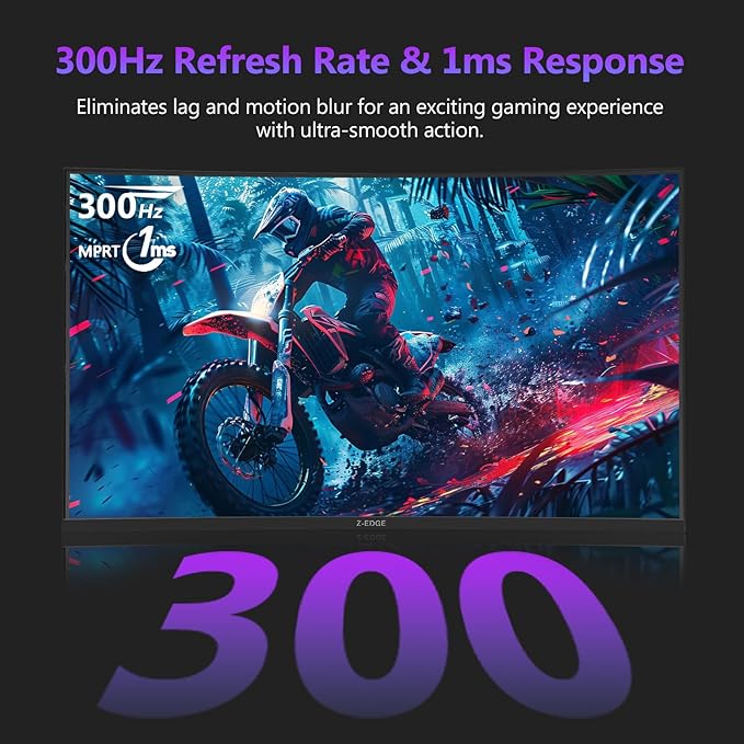 Z-Edge 27 inch Curved Gaming Monitor, FHD 1080P 300Hz 240Hz PC Monitor