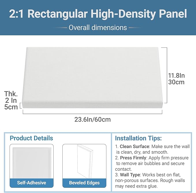 4 Pack High-Density Core with Fabric Cover Acoustic Panels – 24×12×2 In
