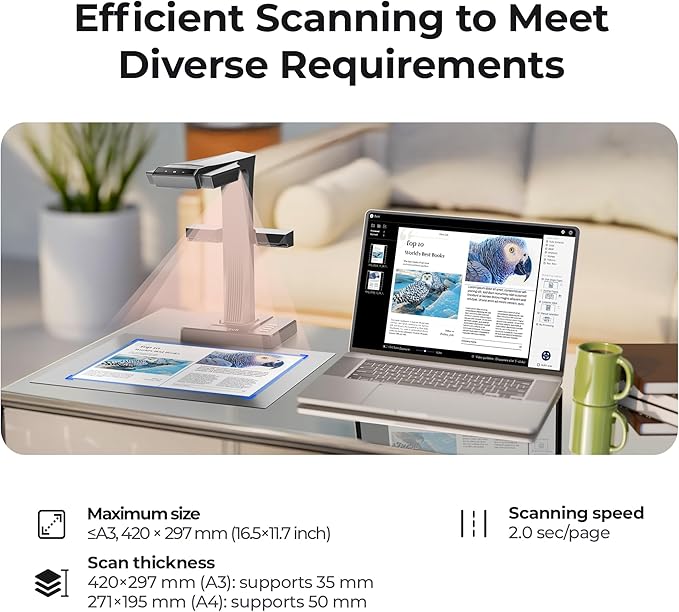 CZUR ET16 Plus Advanced Book & Document Scanner, 2nd Gen Auto-Flatten&Deskew