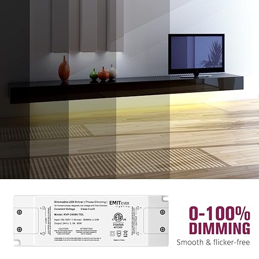 EMITEVER 60W Triac Dimmable Driver, Power Supply, AC 120V to DC 24V Transformer