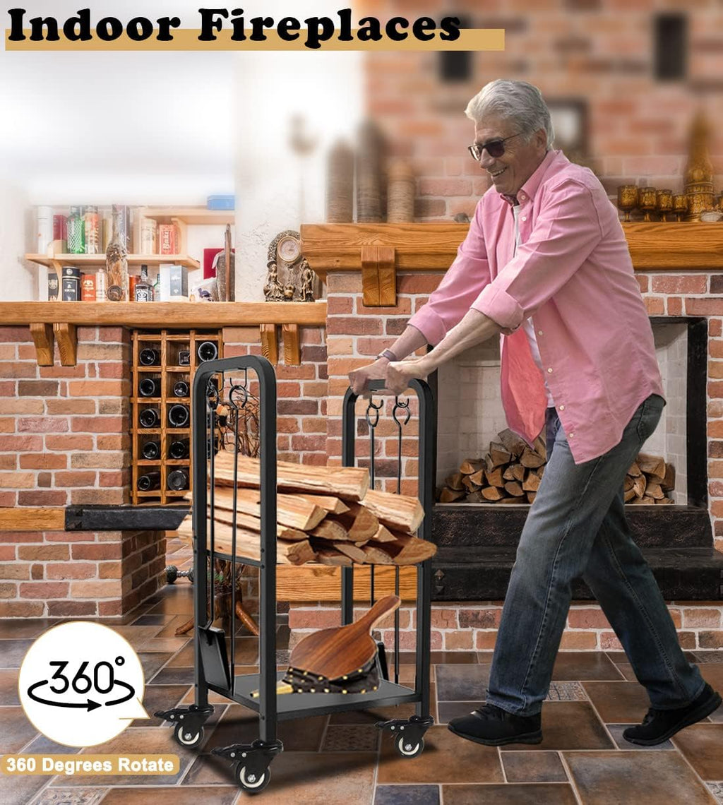 2-tier fireplace firewood rack holder for indoor outdoor, package contents