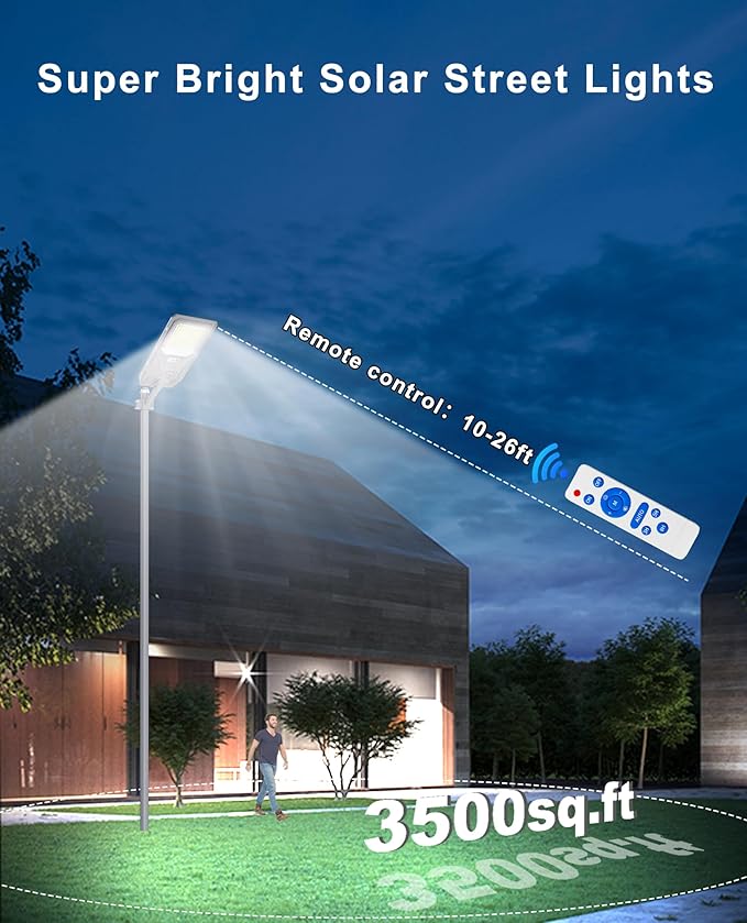 JAYNLT X-10000W Solar Street Lights, 6500K Commercial Parking Lot Light Dusk to
