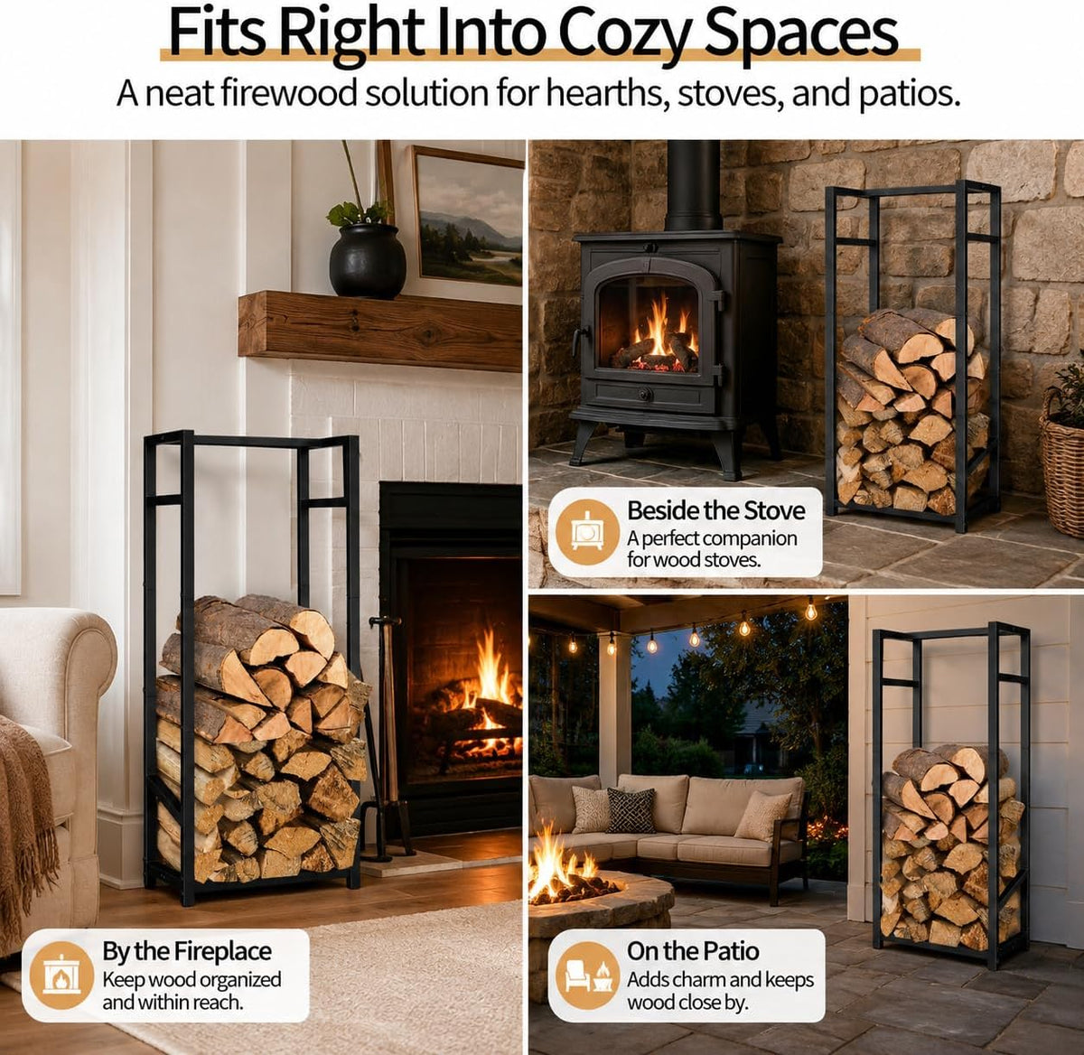 lilybud--lily firewood rack indoor outdoor, 45” tall firewood on a desk or shelf
