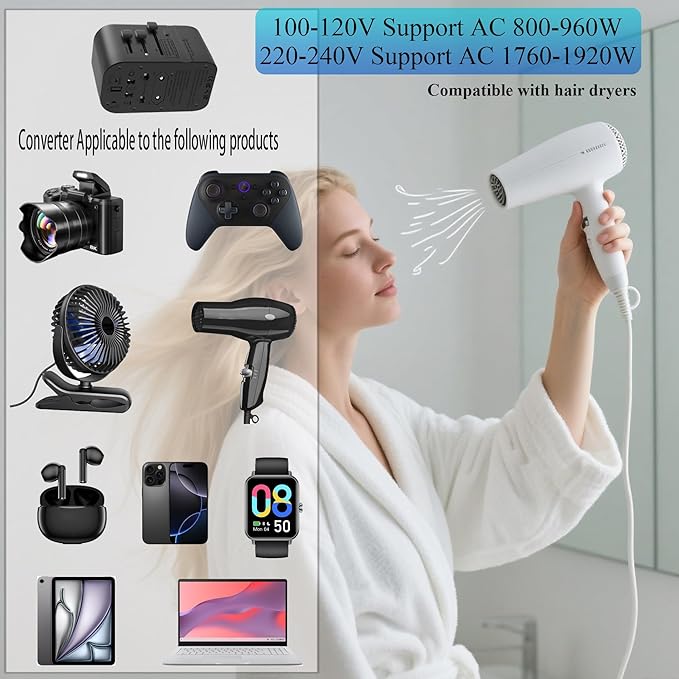 220V to 110V Voltage Converter, US to Europe Travel Converters, Universal