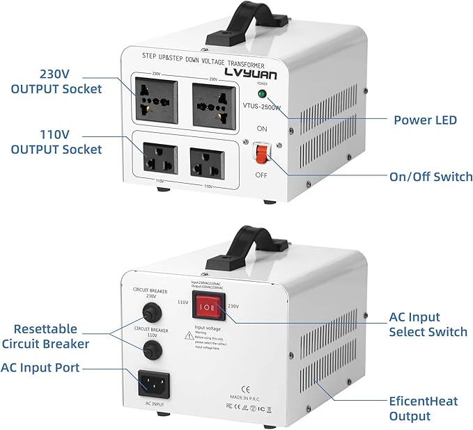 LVYUAN 2500 Watt Voltage Transformer Converter Step Up/Down Converter 110/120