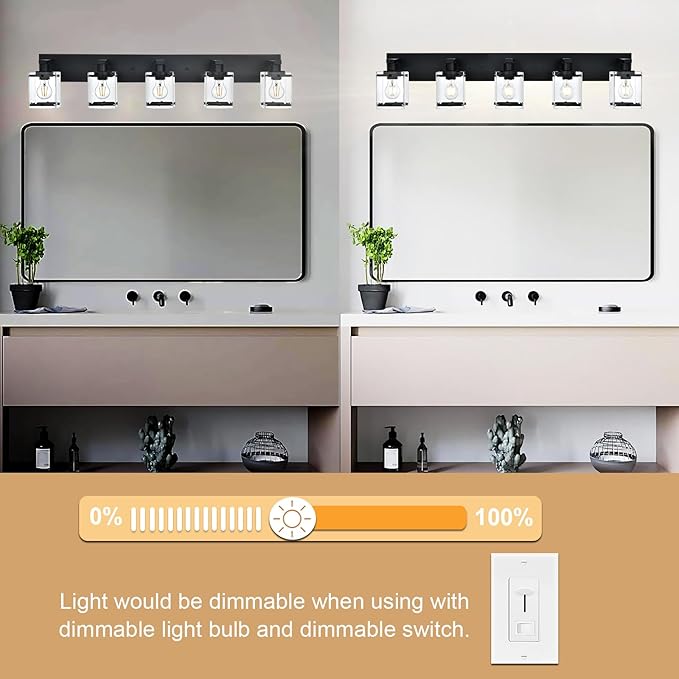 WINSHEN 5-Light Modern Vanity Lighting, E26 Bulb Base