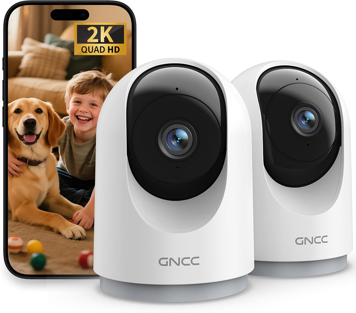 GNCC 2K Cameras for Home Security-Indoor Pan/Tilt Cameras for Baby Monitor/Pet