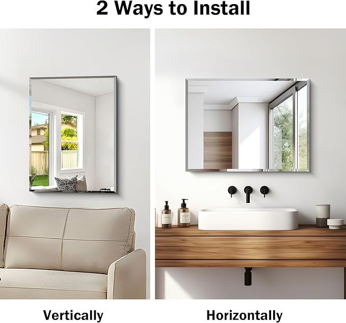 CILIBER 18x24 Beveled Mirror, Frameless Beveled Bathroom Mirrors