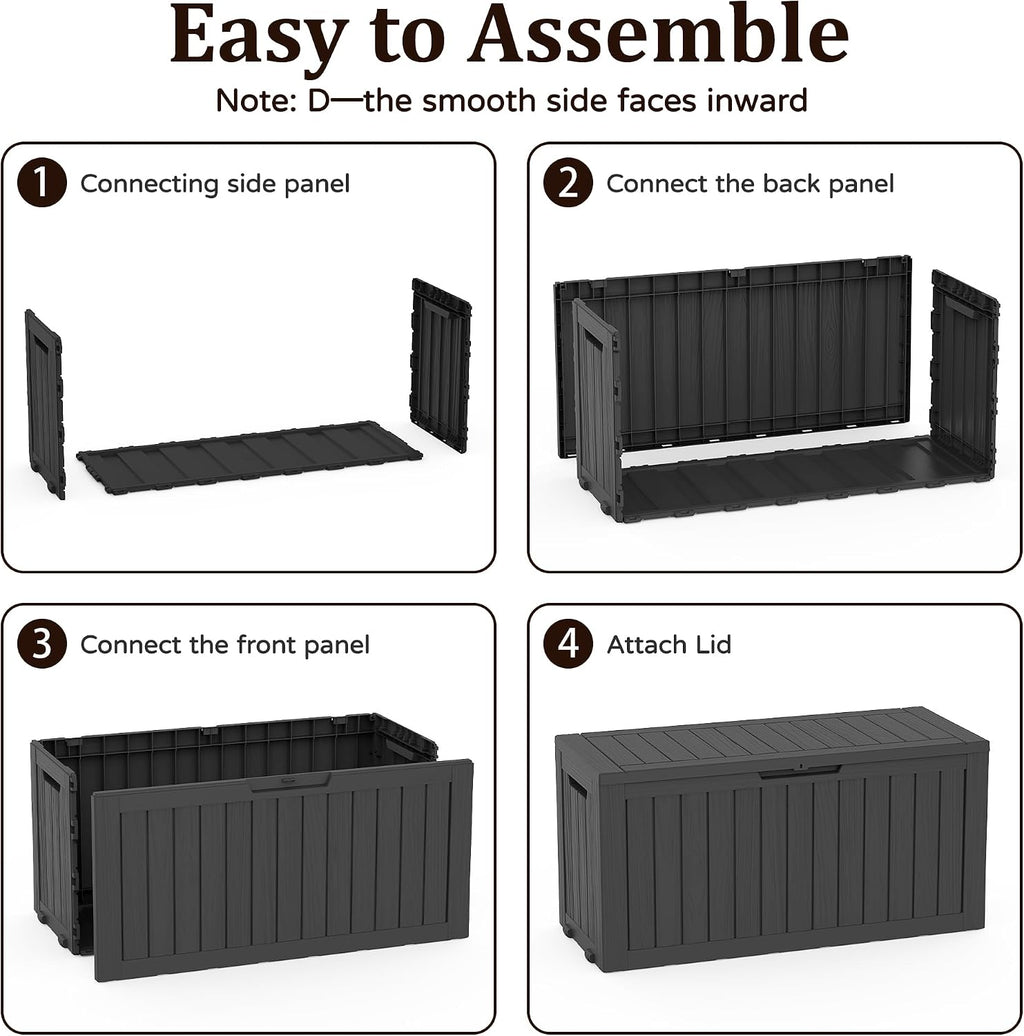 120gal outdoor storage box,weatherproof deck box with wheels,black, package contents