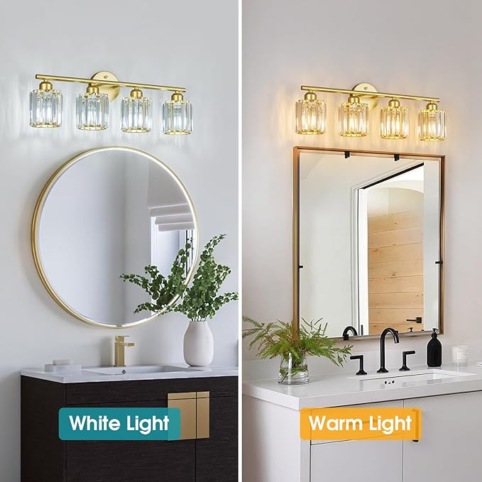 FDPBY Modern 4 Light Crystal Vanity Light, Compatible