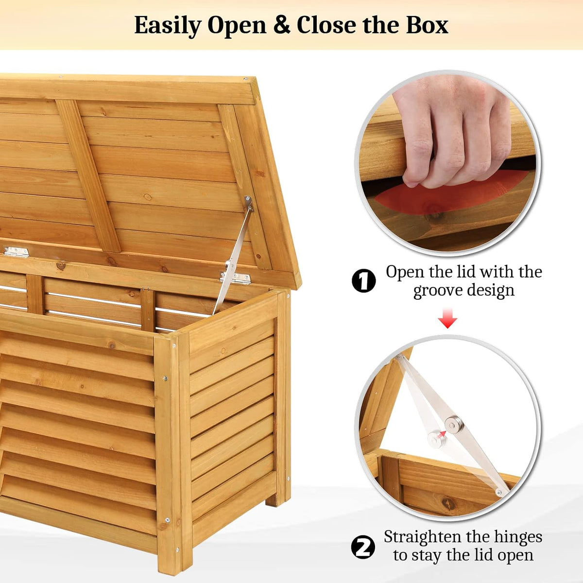 vingli outdoor wooden deck box, storage box with, side view