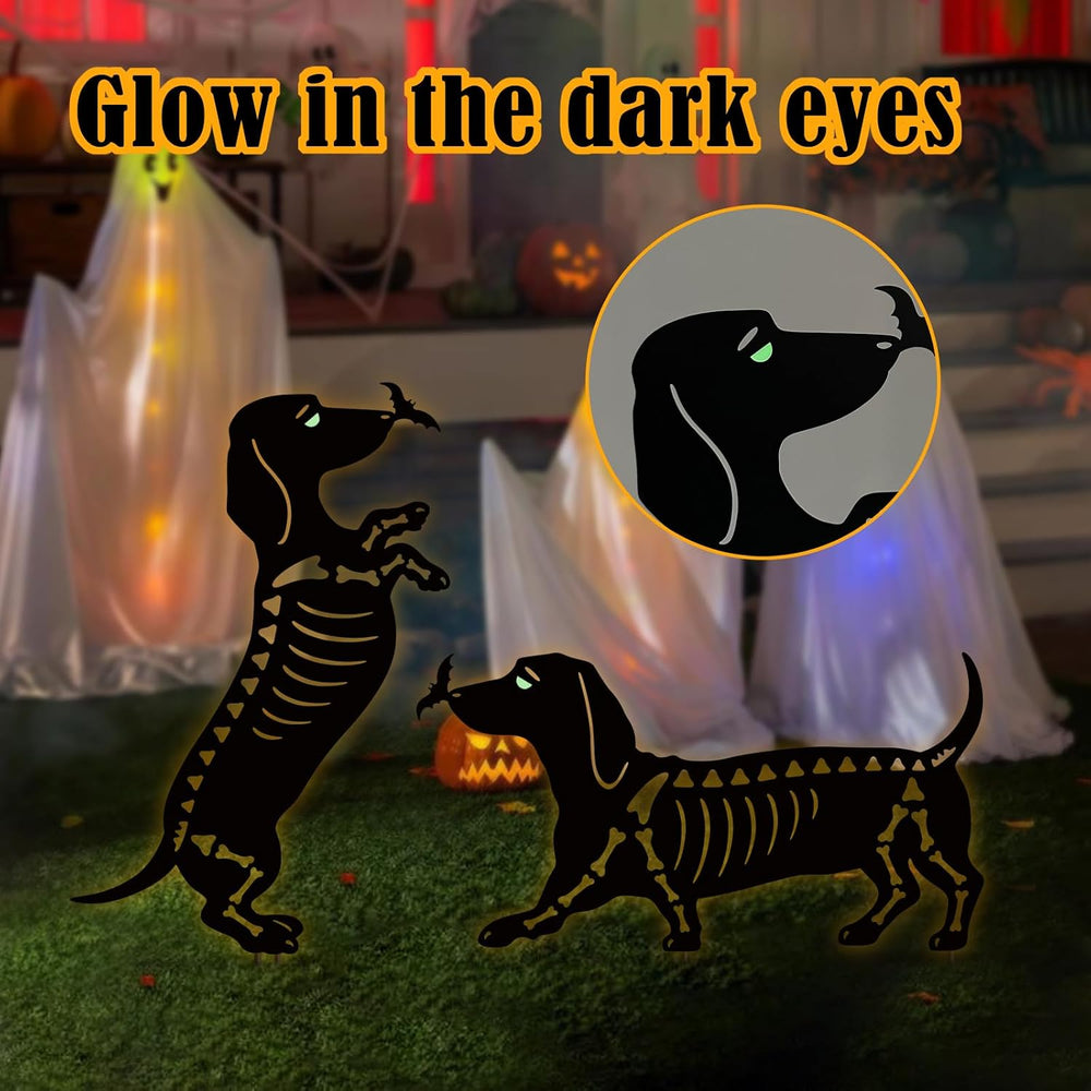 Halloween Decoration Outdoor,2 Pack Metal Dachshund Yard Sign Garden Stakes
