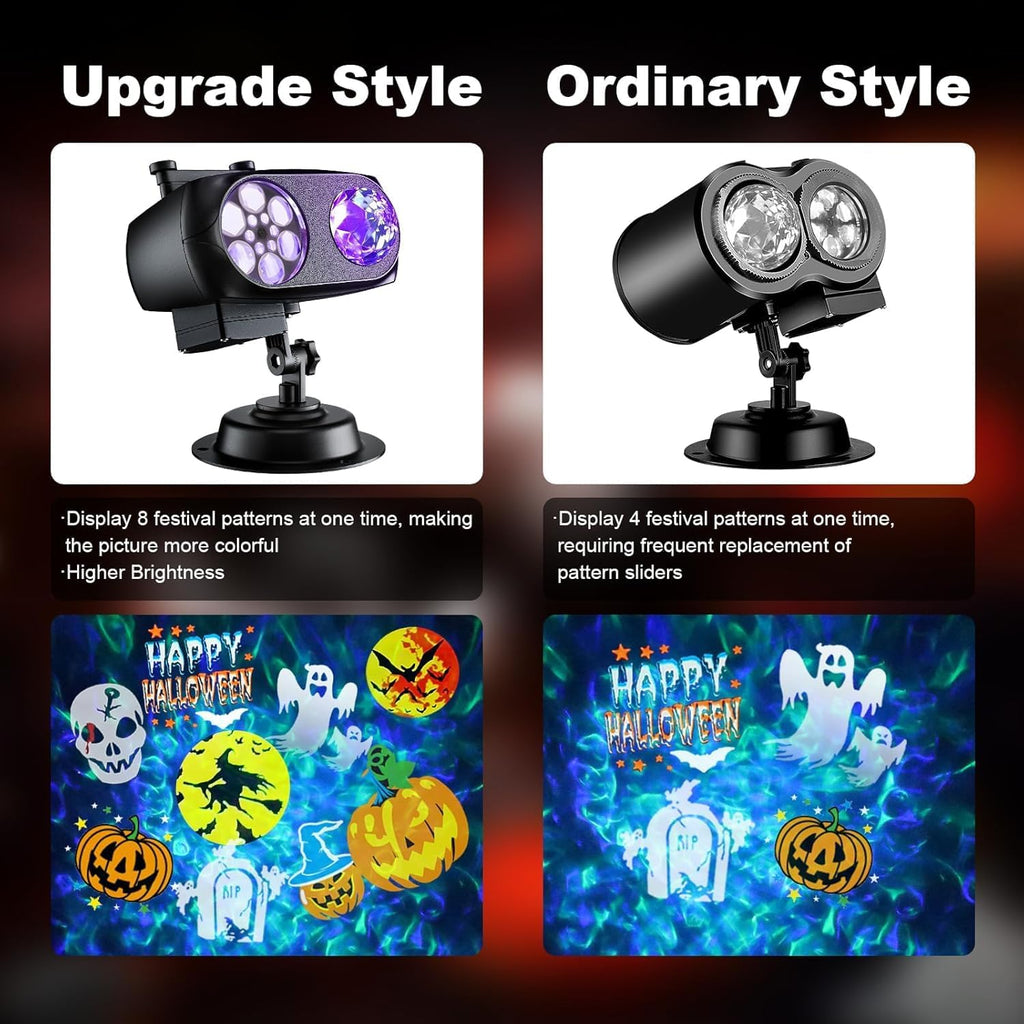 Brighter Halloween Projector Lights, 2026 Upgraded Halloween Decorations Holiday Projector Display 8 Patterns at A Time (Ocean Wave & Patterns), 8 Holiday Themes Christmas’ Day Decor Light