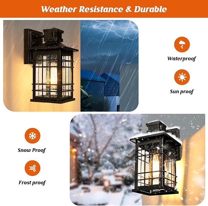 Motion Sensor Outdoor Wall Light Black, Dusk to Dawn Outside Porch Light