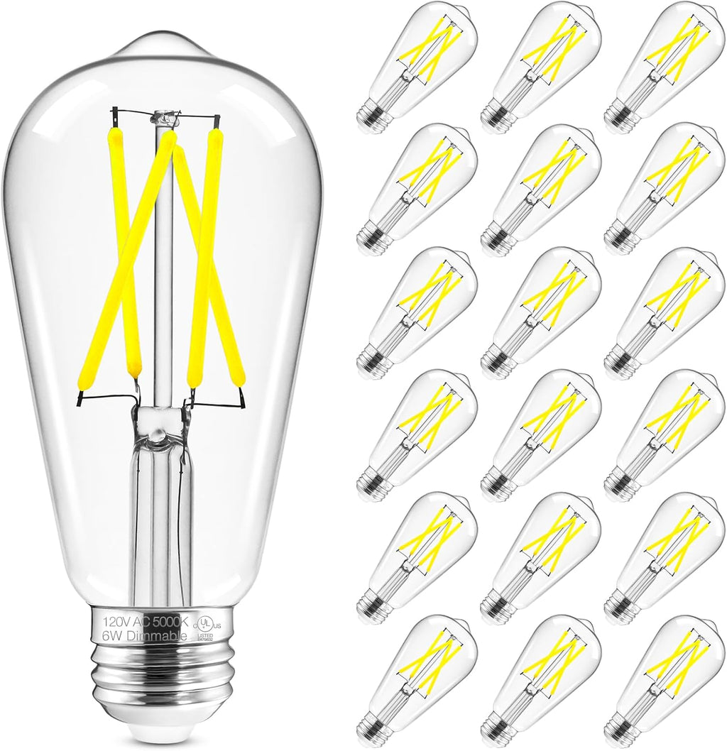 Hizashi Vintage LED Light Bulb Dimmable, 6W Equivalent 60W, E26 Base Led Edison (18 Pack)