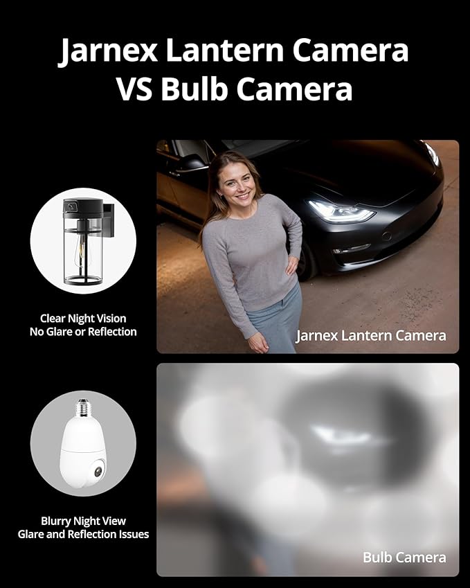 Jarnex Outdoor Porch Light Camera, 2K Wi-Fi Security Cam