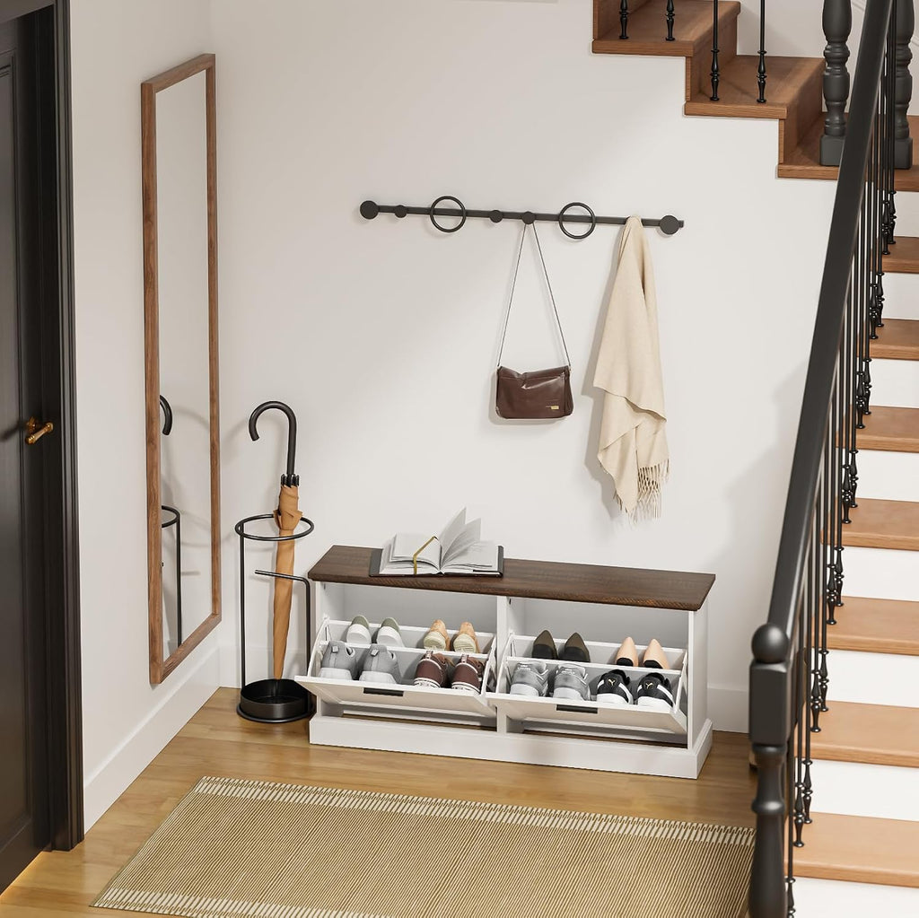SoBuy Narrow Shoe Bench with Flip Drawers