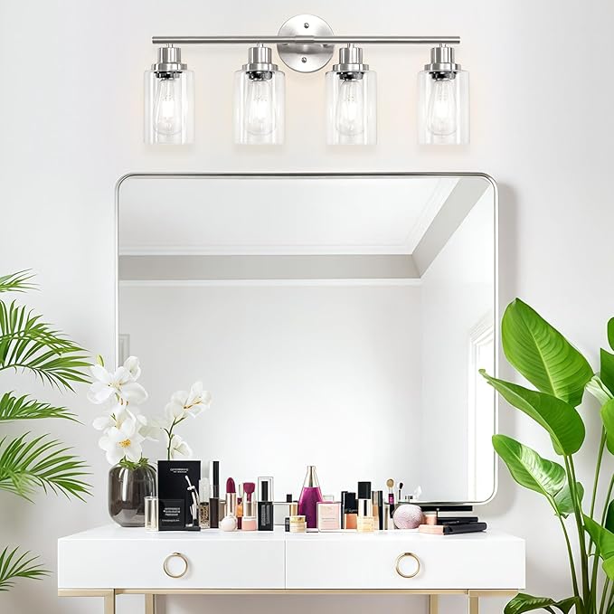 Guliaofo 4-Light Nickel Bathroom Light Fixtures, E26 Modern Vanity Lights