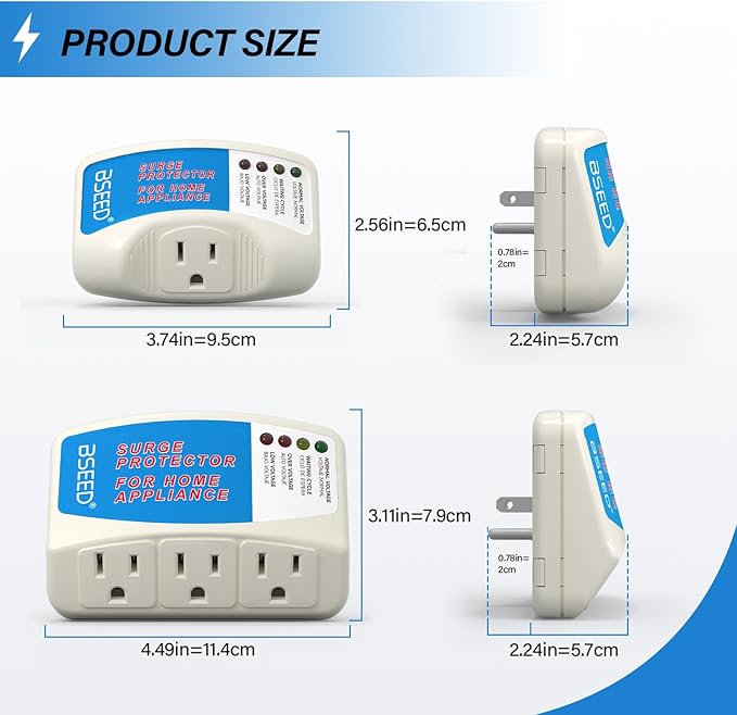 BSEED Surge Protector for Home Appliance 3 Outlet Surge Protector for (4 Pack)