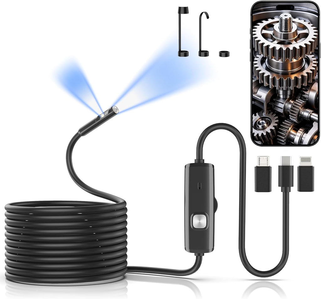 Dual-Lens Endoscope Camera with Light,1920P HD Borescope Inspection Camera