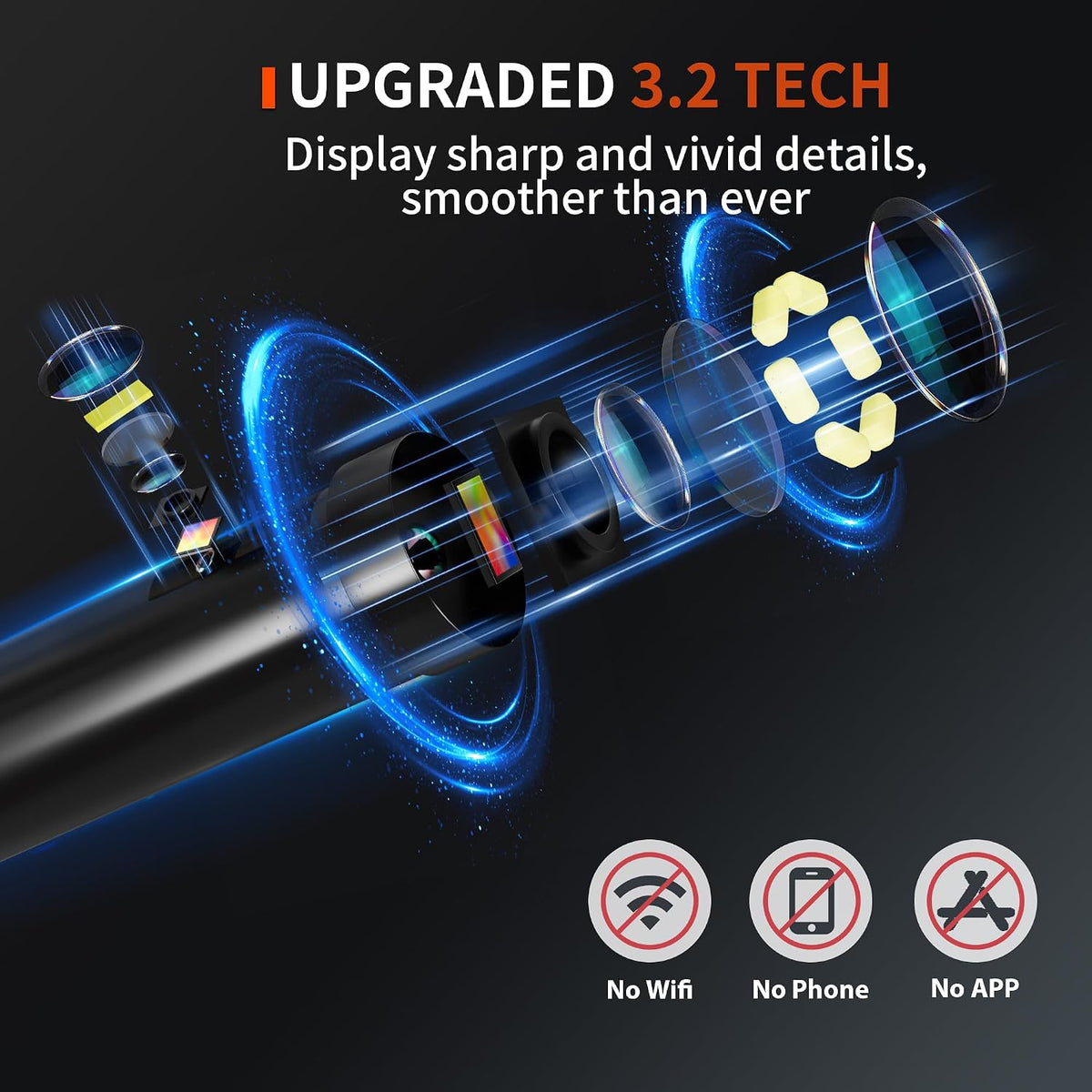 dual lens endoscope camera with light, 1920p industrial, close-up detail