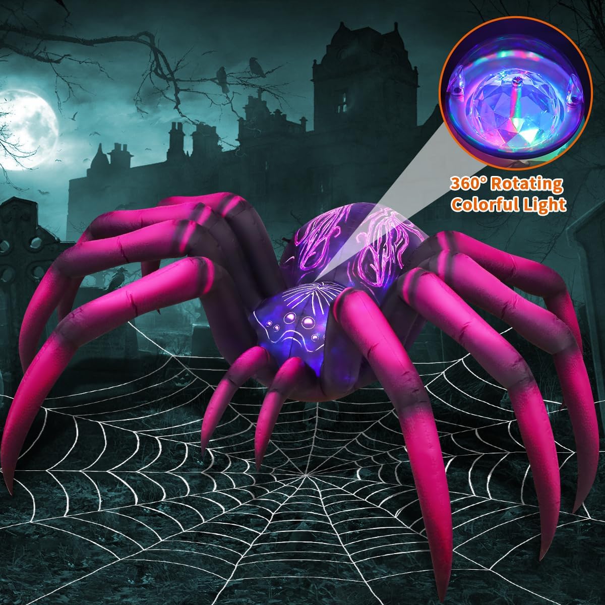 COMIN 9 FT Long Halloween Inflatables Purple Gradient Spider Outdoor Decorations Blow Up with Built-in LEDs for Halloween Indoor Yard Lawn Garden Decoration