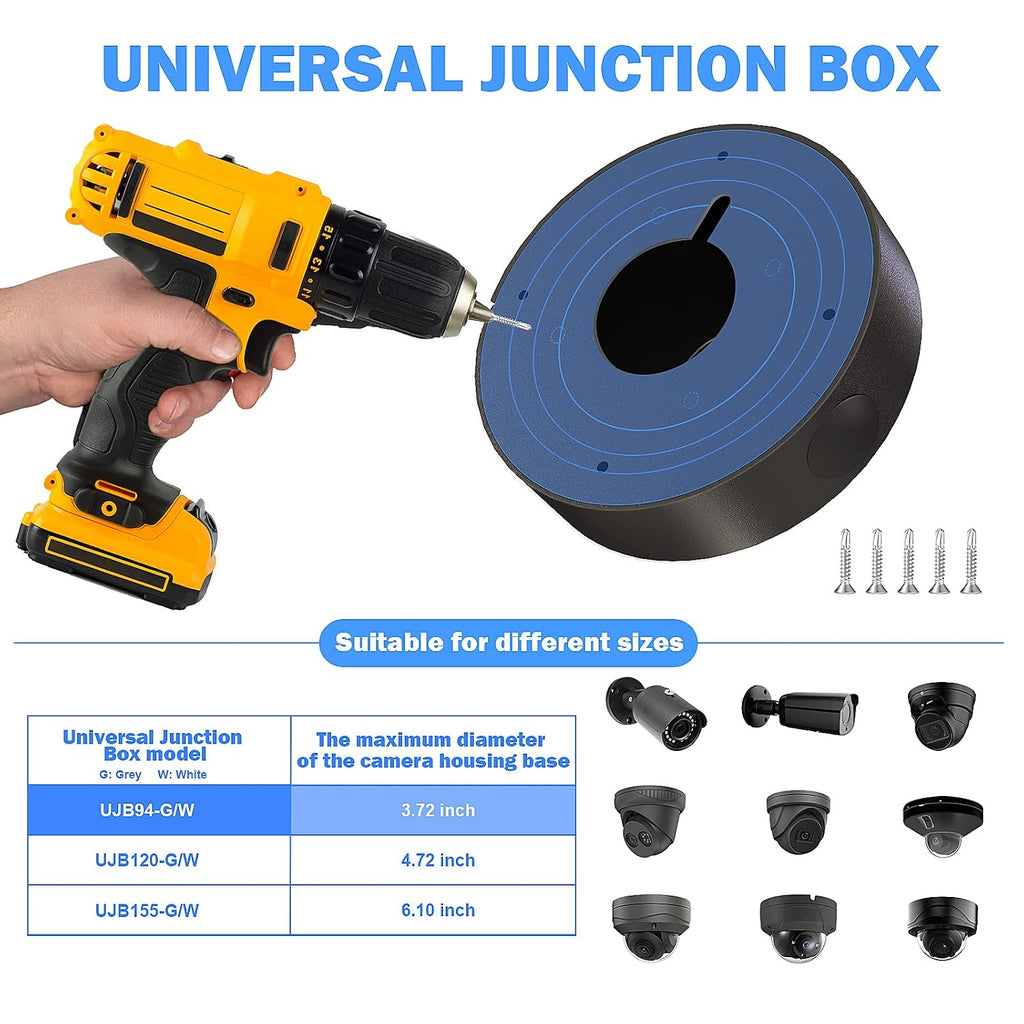 ens custom drilling junction box for security cameras, package contents