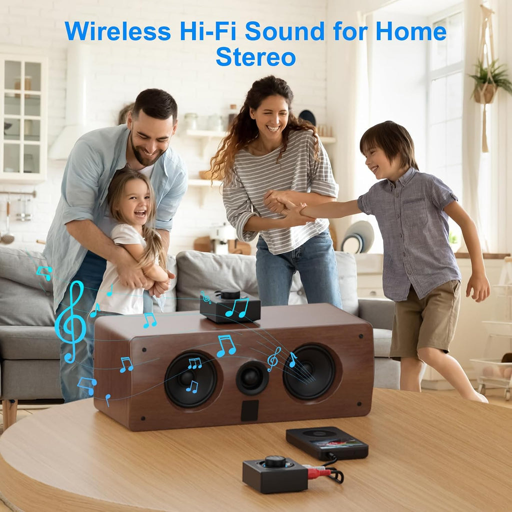 ymoo 2.4ghz wireless audio transmitter and receiver, front angle view